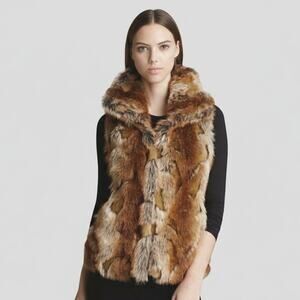 AQUA Bloomingdale’s Faux Fur Vest Jacket Brown Tan Multi Shag Small Boho